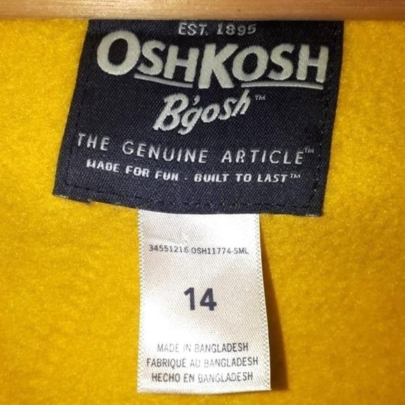 OshKosh B'Gosh Yellow Full Zip Hoodie Navy Blue Logo Boys Size 14 - Picture 7 of 8